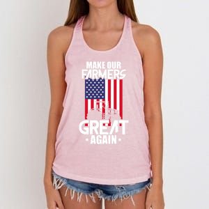 Make Our Farmer Great Again American Farmer Usa Flag Farming Gift Women's Knotted Racerback Tank