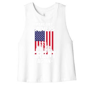 Make Our Farmer Great Again American Farmer Usa Flag Farming Gift Women's Racerback Cropped Tank