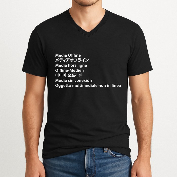 Media Offline Funny Sarcastic Video Editor Error V-Neck T-Shirt
