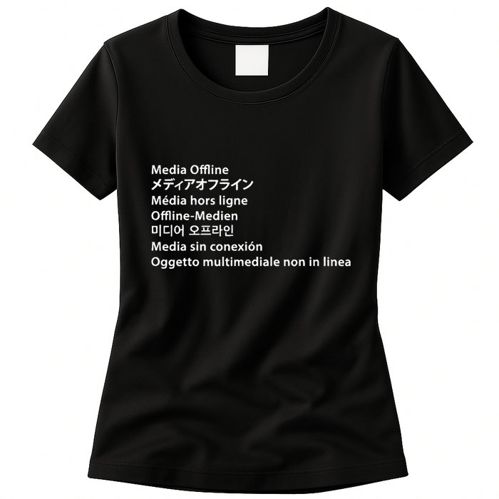 Media Offline Funny Sarcastic Video Editor Error Womens T-Shirt