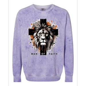 Man Of Faith Lion Of Juda Jesus Christ Cross Christian Catholic Colorblast Crewneck Sweatshirt