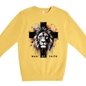 Man Of Faith Lion Of Juda Jesus Christ Cross Christian Catholic Premium Crewneck Sweatshirt