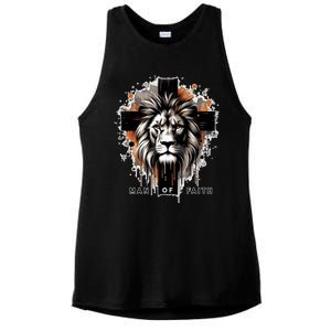 Man Of Faith Lion Of Juda Jesus Christ Cross Christian Catholic Ladies PosiCharge Tri-Blend Wicking Tank