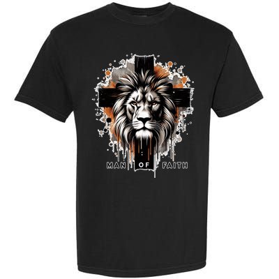 Man Of Faith Lion Of Juda Jesus Christ Cross Christian Catholic Garment-Dyed Heavyweight T-Shirt