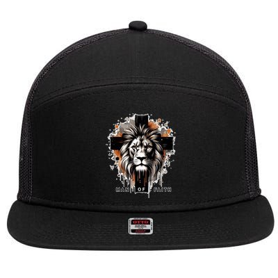 Man Of Faith Lion Of Juda Jesus Christ Cross Christian Catholic 7 Panel Mesh Trucker Snapback Hat