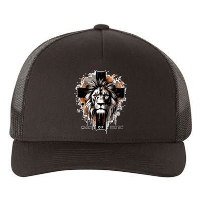 Man Of Faith Lion Of Juda Jesus Christ Cross Christian Catholic Yupoong Adult 5-Panel Trucker Hat