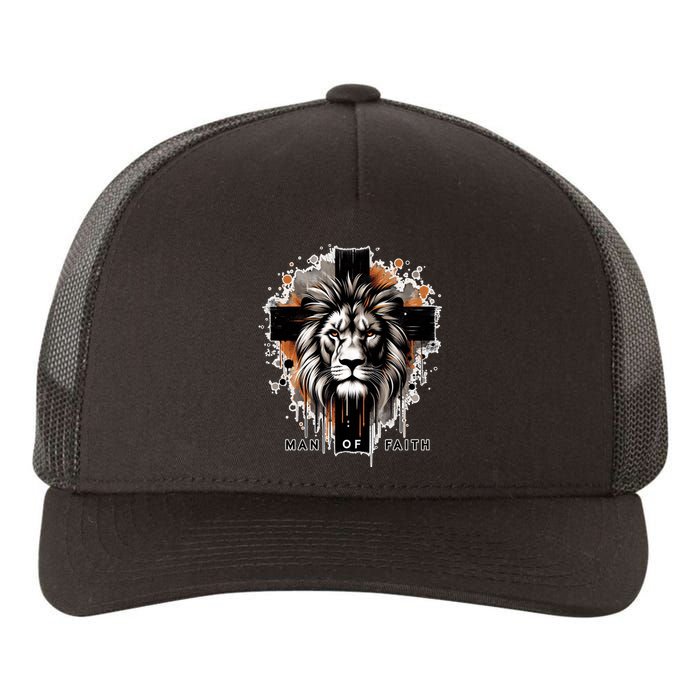 Man Of Faith Lion Of Juda Jesus Christ Cross Christian Catholic Yupoong Adult 5-Panel Trucker Hat