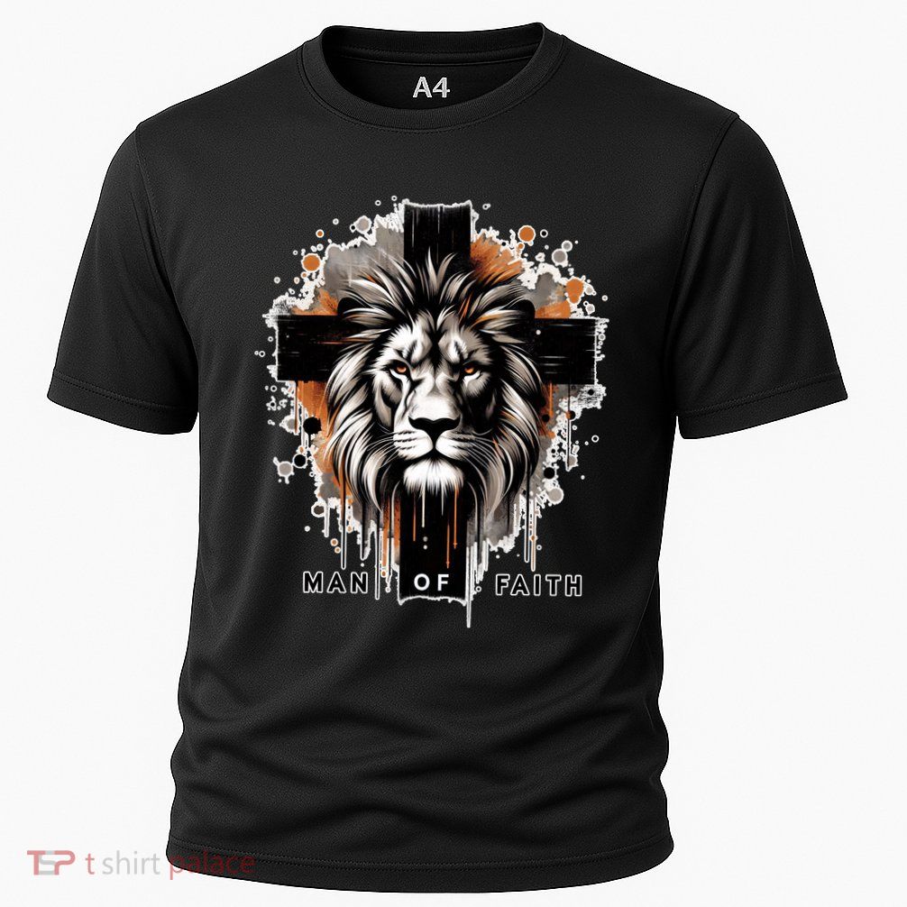 Man Of Faith Lion Of Juda Jesus Christ Cross Christian Catholic Cooling Performance Crew T-Shirt
