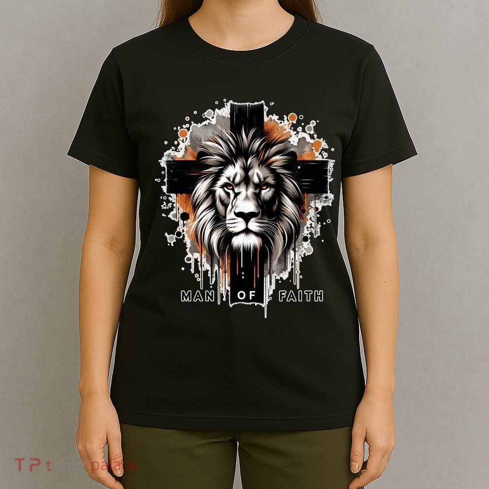 Man Of Faith Lion Of Juda Jesus Christ Cross Christian Catholic T-Shirt