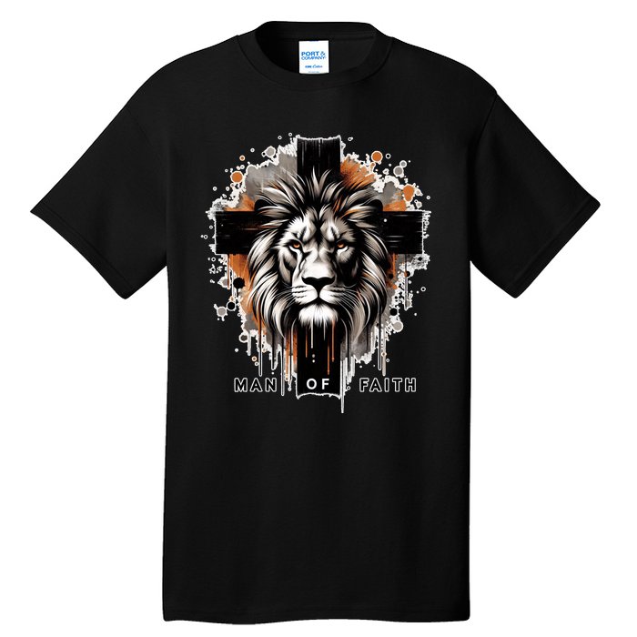 Man Of Faith Lion Of Juda Jesus Christ Cross Christian Catholic Tall T-Shirt