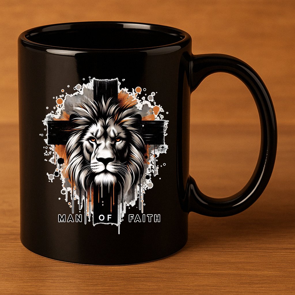 Man Of Faith Lion Of Juda Jesus Christ Cross Christian Catholic 11oz C Handle Ceramic Mug