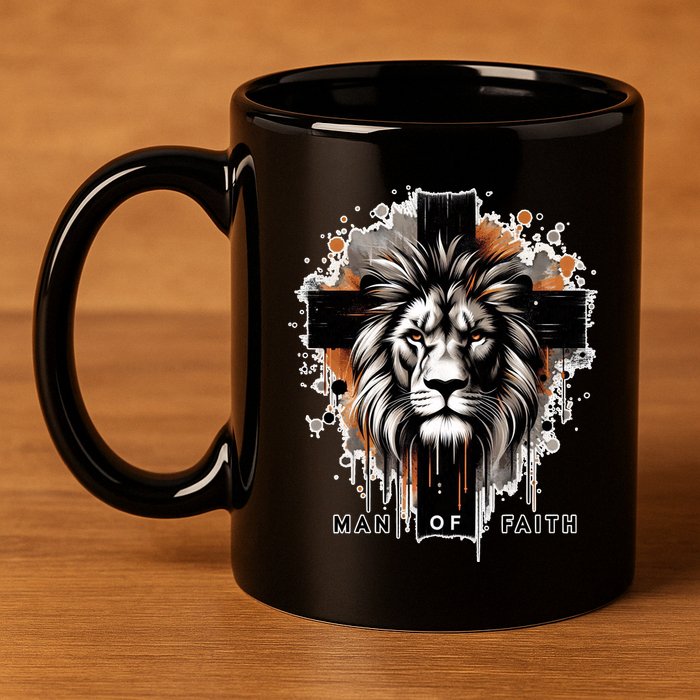 Man Of Faith Lion Of Juda Jesus Christ Cross Christian Catholic 11oz C Handle Ceramic Mug