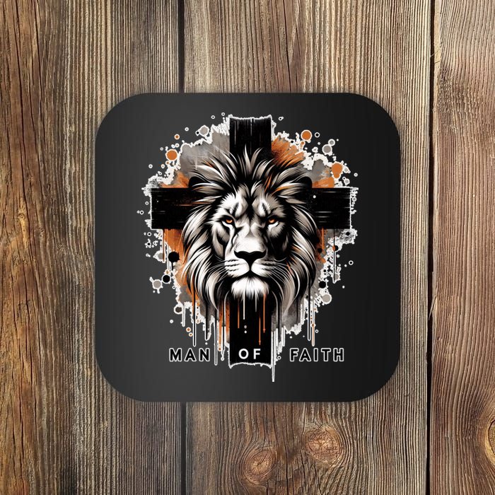 Man Of Faith Lion Of Juda Jesus Christ Cross Christian Catholic Coaster