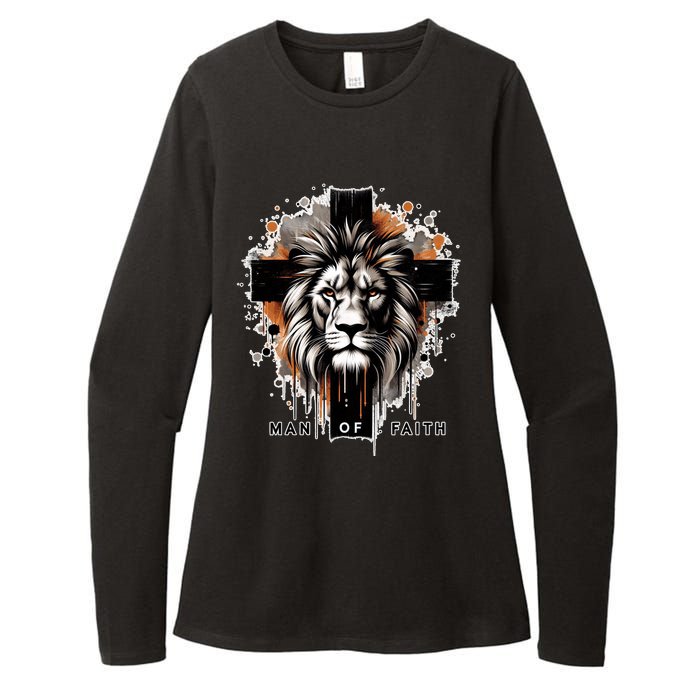 Man Of Faith Lion Of Juda Jesus Christ Cross Christian Catholic Womens CVC Long Sleeve Shirt