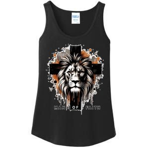 Man Of Faith Lion Of Juda Jesus Christ Cross Christian Catholic Ladies Essential Tank