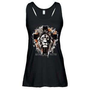 Man Of Faith Lion Of Juda Jesus Christ Cross Christian Catholic Ladies Essential Flowy Tank