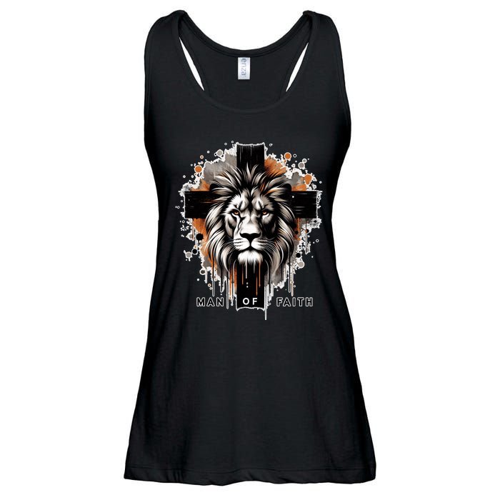 Man Of Faith Lion Of Juda Jesus Christ Cross Christian Catholic Ladies Essential Flowy Tank