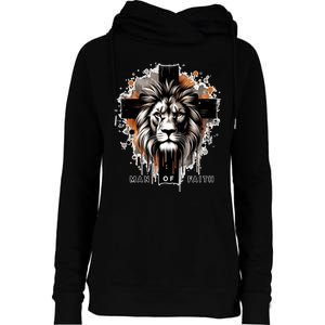 Man Of Faith Lion Of Juda Jesus Christ Cross Christian Catholic Womens Funnel Neck Pullover Hood