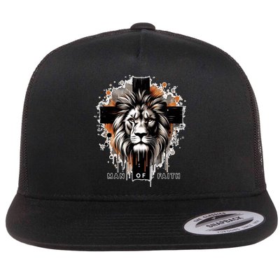 Man Of Faith Lion Of Juda Jesus Christ Cross Christian Catholic Flat Bill Trucker Hat