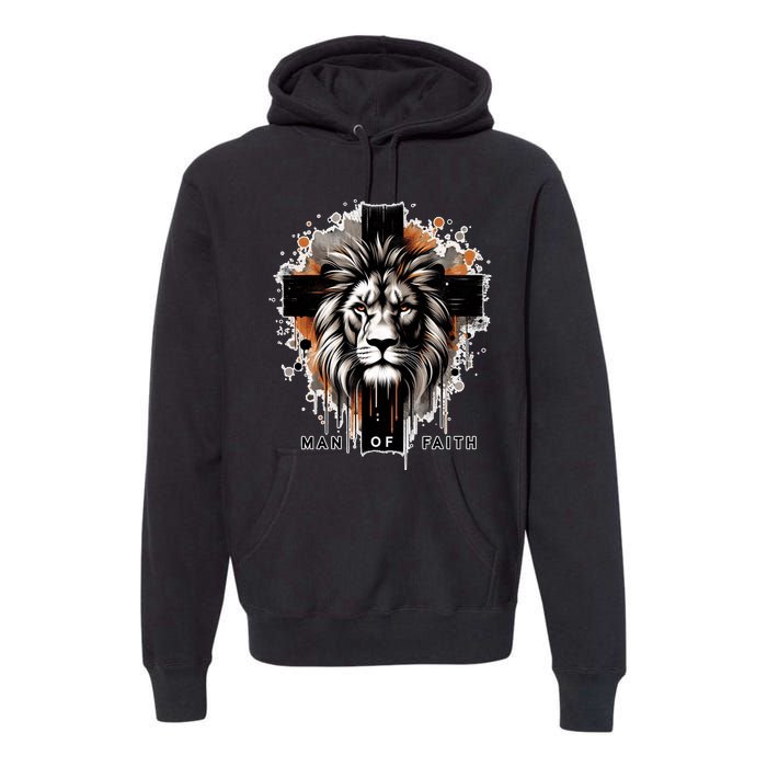 Man Of Faith Lion Of Juda Jesus Christ Cross Christian Catholic Premium Hoodie