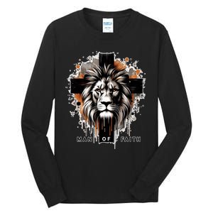 Man Of Faith Lion Of Juda Jesus Christ Cross Christian Catholic Tall Long Sleeve T-Shirt