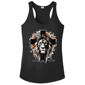 Man Of Faith Lion Of Juda Jesus Christ Cross Christian Catholic Ladies PosiCharge Competitor Racerback Tank