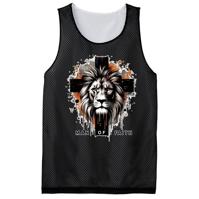 Man Of Faith Lion Of Juda Jesus Christ Cross Christian Catholic Mesh Reversible Basketball Jersey Tank