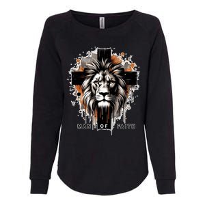 Man Of Faith Lion Of Juda Jesus Christ Cross Christian Catholic Womens California Wash Sweatshirt