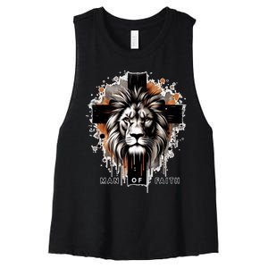 Man Of Faith Lion Of Juda Jesus Christ Cross Christian Catholic Women's Racerback Cropped Tank