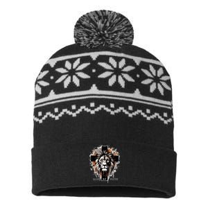 Man Of Faith Lion Of Juda Jesus Christ Cross Christian Catholic USA-Made Snowflake Beanie