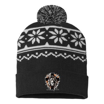 Man Of Faith Lion Of Juda Jesus Christ Cross Christian Catholic USA-Made Snowflake Beanie