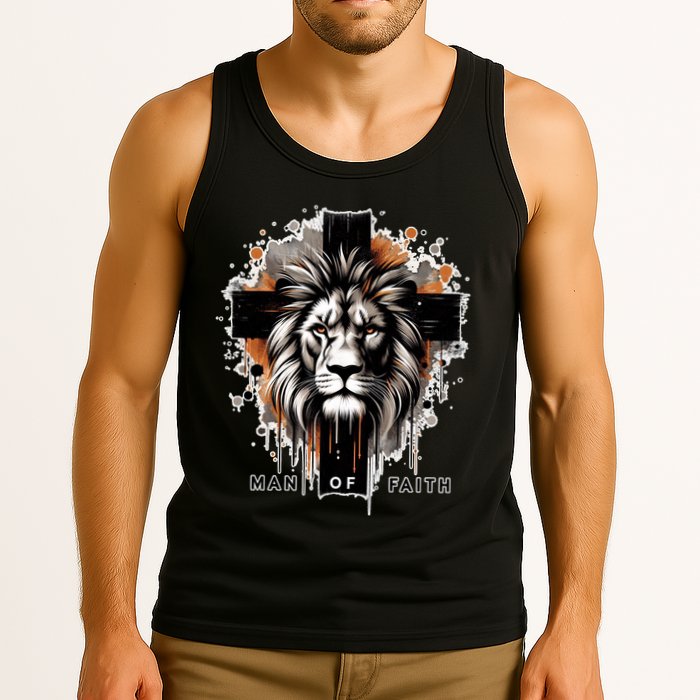 Man Of Faith Lion Of Juda Jesus Christ Cross Christian Catholic Tank Top