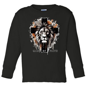 Man Of Faith Lion Of Juda Jesus Christ Cross Christian Catholic Toddler Long Sleeve Shirt