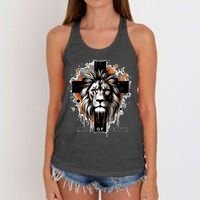 Man Of Faith Lion Of Juda Jesus Christ Cross Christian Catholic Women's Knotted Racerback Tank