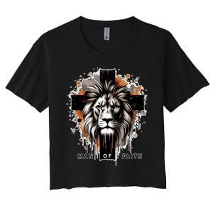 Man Of Faith Lion Of Juda Jesus Christ Cross Christian Catholic Women's Crop Top Tee