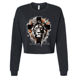 Man Of Faith Lion Of Juda Jesus Christ Cross Christian Catholic Cropped Pullover Crew