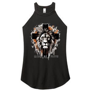 Man Of Faith Lion Of Juda Jesus Christ Cross Christian Catholic Women's Perfect Tri Rocker Tank