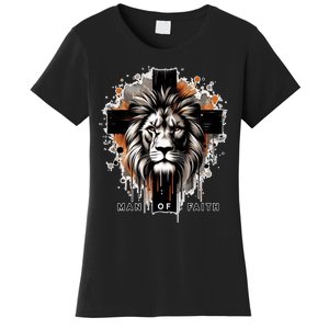 Man Of Faith Lion Of Juda Jesus Christ Cross Christian Catholic Women's T-Shirt