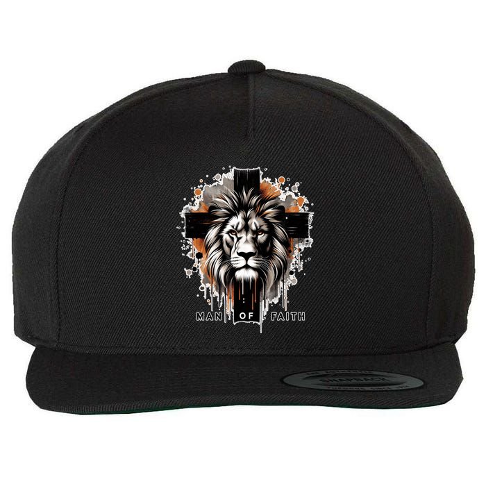 Man Of Faith Lion Of Juda Jesus Christ Cross Christian Catholic Wool Snapback Cap