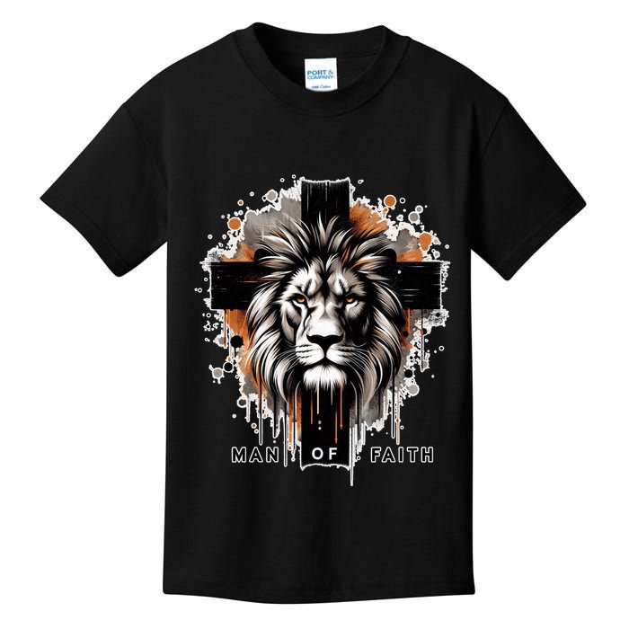 Man Of Faith Lion Of Juda Jesus Christ Cross Christian Catholic Kids T-Shirt