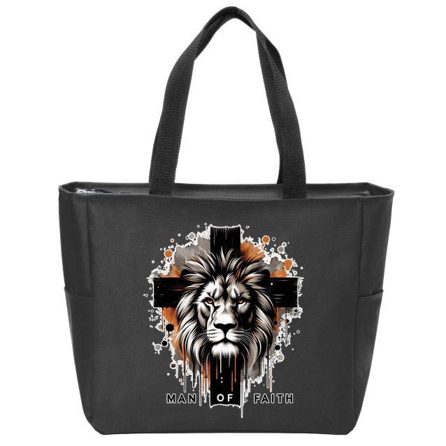 Man Of Faith Lion Of Juda Jesus Christ Cross Christian Catholic Zip Tote Bag
