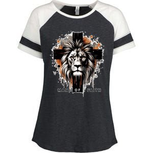 Man Of Faith Lion Of Juda Jesus Christ Cross Christian Catholic Enza Ladies Jersey Colorblock Tee