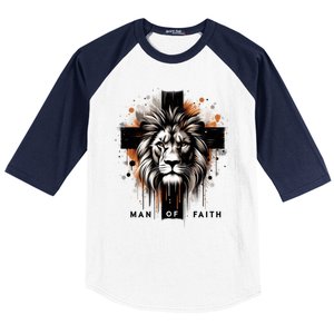 Man Of Faith Lion Of Juda Jesus Christ Cross Christian Catholic Baseball Sleeve Shirt