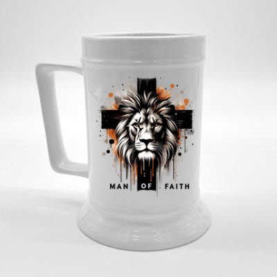 Man Of Faith Lion Of Juda Jesus Christ Cross Christian Catholic Beer Stein