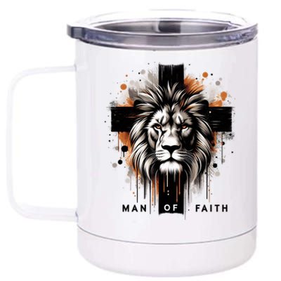 Man Of Faith Lion Of Juda Jesus Christ Cross Christian Catholic 12 oz Stainless Steel Tumbler Cup