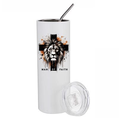 Man Of Faith Lion Of Juda Jesus Christ Cross Christian Catholic Stainless Steel Tumbler