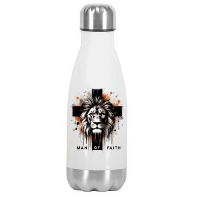 Man Of Faith Lion Of Juda Jesus Christ Cross Christian Catholic Stainless Steel Insulated Water Bottle