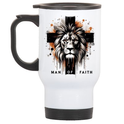 Man Of Faith Lion Of Juda Jesus Christ Cross Christian Catholic Stainless Steel Travel Mug