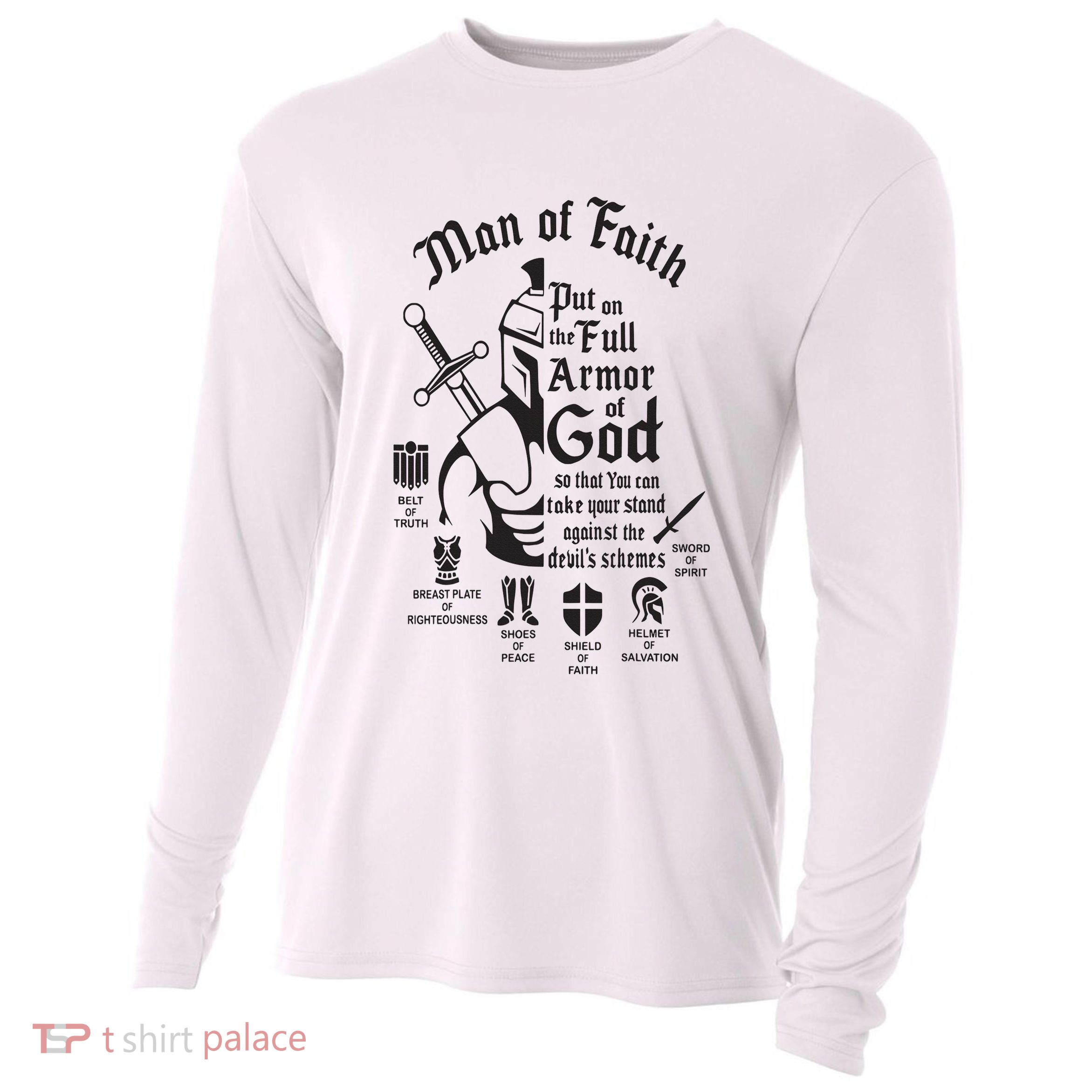 Man of faith put on the full armor of god christian Cooling Performance Long Sleeve Crew