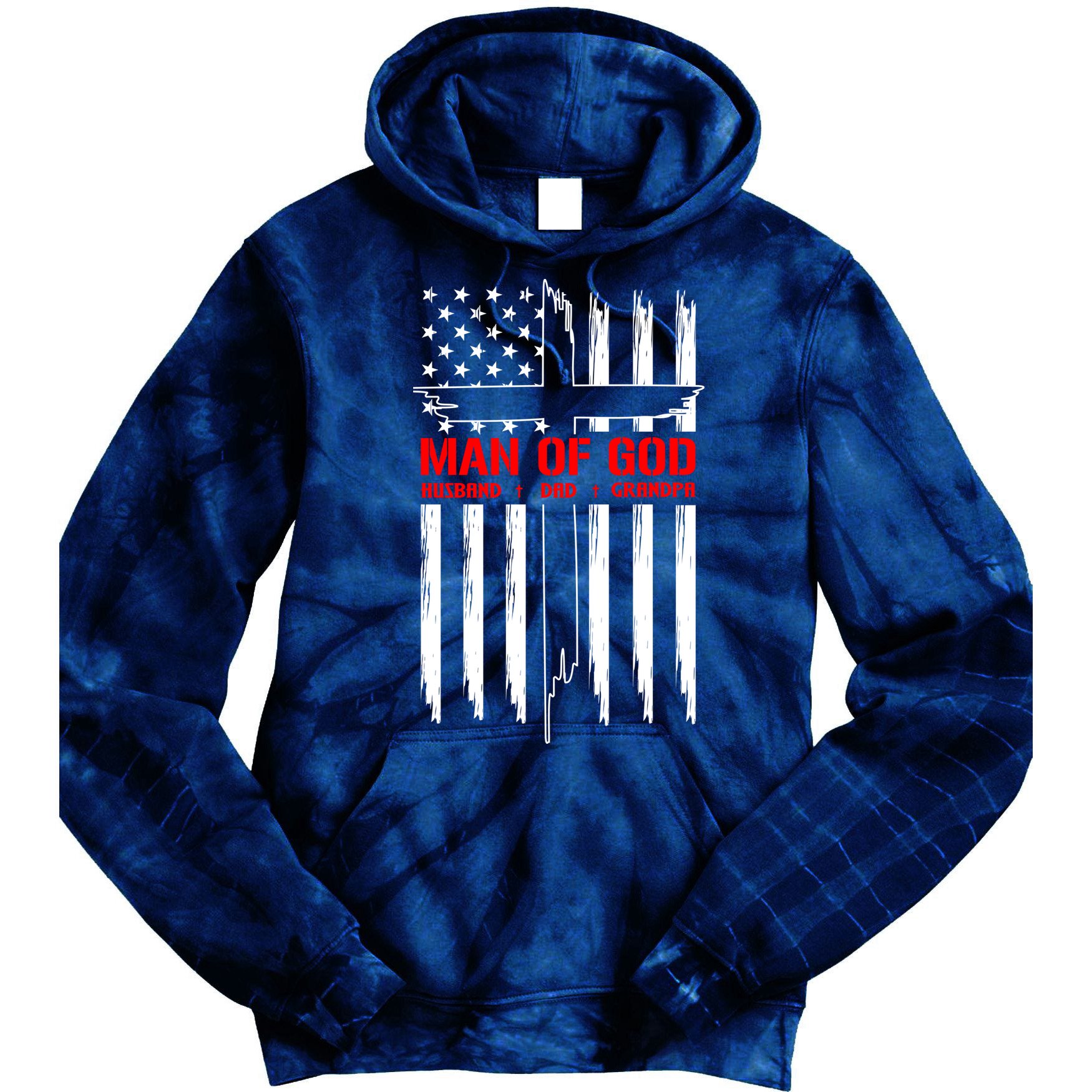 Man Of God Husband Dad Grandpa USA United States Flag Dad Father's Day Tie Dye Hoodie